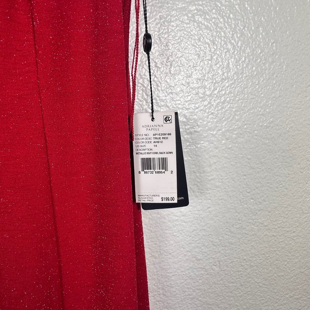Adrianna Papell Metallic Knit Cowl Back Gown True Red Womens 14 NWT - Picture 2 of 9